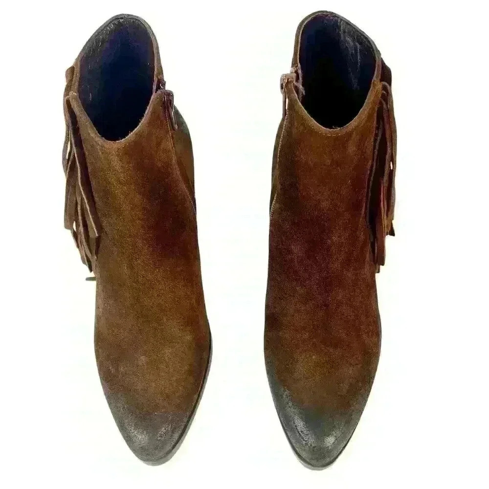 Vince Camuto Brown Suede Fringe Ankle Bootie, Size 8, Boho Western Cowgirl Style - Picture 9 of 17
